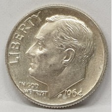 UNITED STATES OF AMERICA 1964D . ONE 1 DIME COIN . WASHINGTON . SILVER . LUSTRE